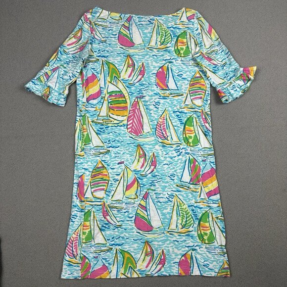 Lilly Pulitzer Somerset Shift Dress You Gotta Regatta 3/4 Sleeve Sailboats XS - Picture 10 of 12
